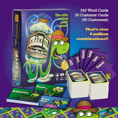 SNAKE OIL - The Silly Selling Party Game - Funny Group 3-10 Player Card Games - Fun Travel Activity for Friends and Family - Core Game for Ages 10+