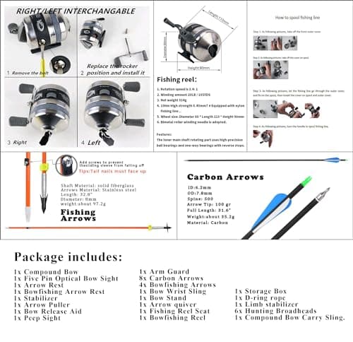 Archery Bowfishing Compound Bow Kit Ready to Fish Kit with Bowfishing Reel, Bow Fishing Arrows Right & Left Handed for Adult/Youth Fishing Hunting Target Shooting