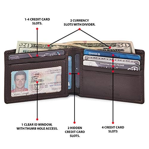 Wise Owl Accessories Real Leather Mens Bifold Wallet RFID Blocking Slim Minimalist Front Pocket - Thin & Stylish with ID Window in Gift Box (Nappa, Chocolate)