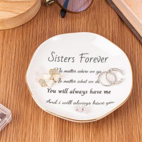 Sister Gifts, Ceramic Sister Ring Dish Jewelry Tray, Sister Birthday Gifts Engagement Wedding Gift for Sister from Sister