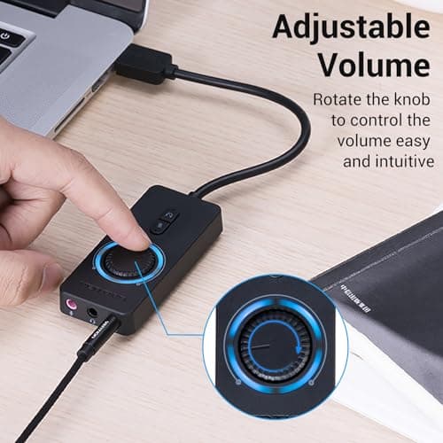 VENTION USB Sound Card, External Stereo Sound Card with Volume Control, USB to 3.5mm Jack Audio Adapter for Windows, Mac, PC, Laptop, Desktop, Headset, Switch and More
