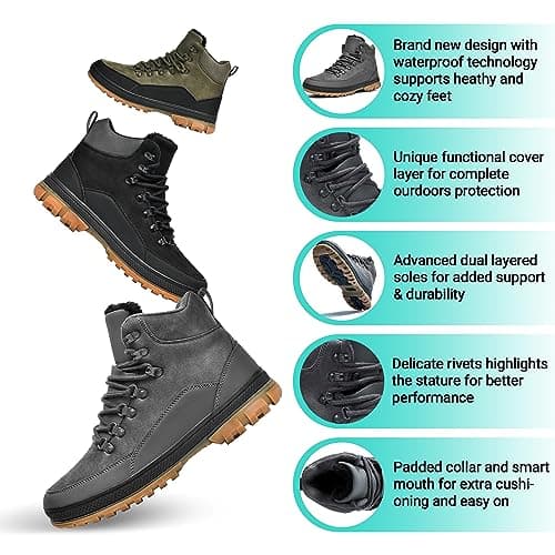 Wondamo Men's Snow Boots Lightweight Waterproof Winter Boots Fur Lined Anti-slip Cold Weather Shoes