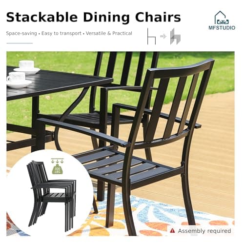 MFSTUDIO Outdoor Dining Set for 4, Patio Table and Chairs Set with Umbrella Hole, Metal Patio Furniture Set for Patio, Deck, Yard, Porch