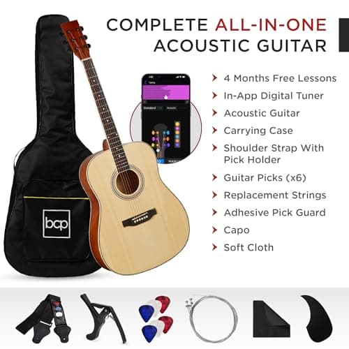 Best Choice Products 41in Full Size Beginner All Wood Acoustic Guitar Starter Set w/Gig Bag, Strap, Capo, Strings, Picks - Natural