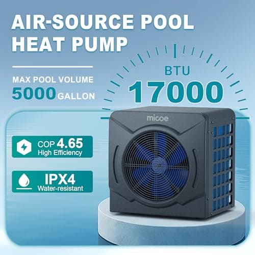 MICOE 17,000 BTU Energy-Efficient Electric Pool Heater for Above Ground Pools up to 5,000 Gallons, Ultra-Quiet 50 dB, 110–120V, Easy Install Kit Included