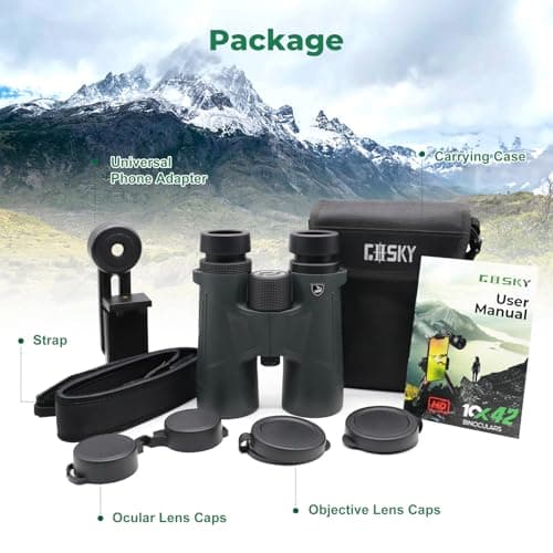 Gosky 10X42 HD Binoculars for Adults with Phone Adapter, High Power Binoculars with BAK4 Prism and FMC Lens, Waterproof Binocular for Bird Watching Hunting Traveling Outdoor Sports