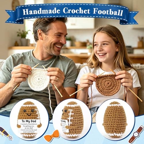 Dad Gifts from Daughter Son Wife, Positive Handmade Crochet Dad Birthday Gift, Funny Cute Small Gifts for Dads, I Love You Girl Papa Gift Idea, Unique Doll for Step-Dads Football