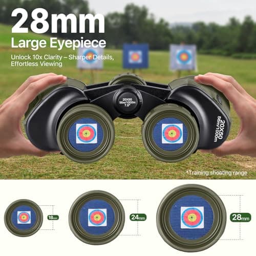 20x50 Hunting Binoculars for Adults High Powered with Low Light Night Vision - 28mm Large Eyepiece Professional Binoculars for Bird Watching Hiking Travel with BAK4 Prism FMC Lens, Green