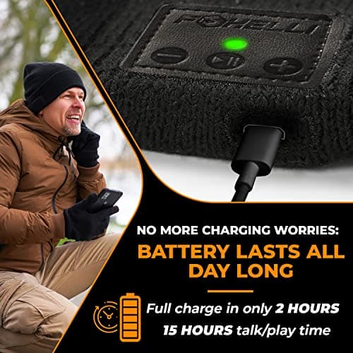 Foxelli Bluetooth Beanie Hat – 15-Hour Battery, Built-in Mic, Fully Washable, Perfect Tech Gift for Men & Women B08T6QBZC2