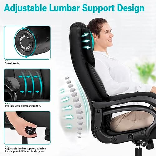Indulgear 500lbs Big and Tall Office Chair, Heavy Duty Office Chair for Heavy People, High Back Executive Desk Chair with Adjustable Lumbar Support,Quiet Rubber Wheel,Pocket Spring Cushion