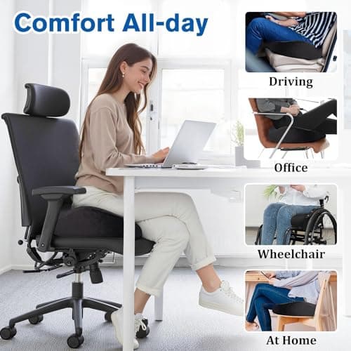 CushyOasis Seat Cushion, Gel Chair Cushions, Office Chair Cushions, Anti-Slip Bottom & Removable Cover Tailbone Pain Relief Cushion, Memory Foam Seat Cushion for Office, Wheelchair, Car (Black)