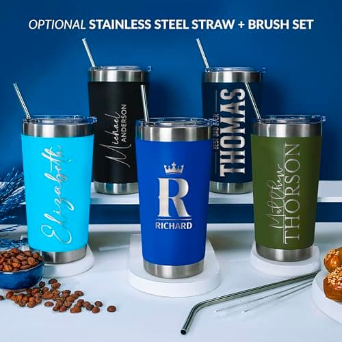 Personalized 30oz Tumbler with Engraved Name | Red Stainless Steel Travel Mug with Slider Lid | Vacuum Insulated Coffee Cup | Custom Gift for Women & Men, Birthday, Christmas B07CNBSP8V