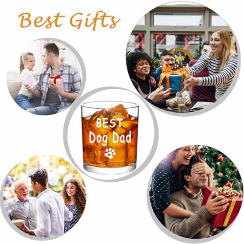 Best Dog Dad Whisky Glasses, Birthday Fathers Day Christmas Gifts for Dog Dad from Daughter Son Kids 10 OZ Old Fashioned Glass with Gift Box