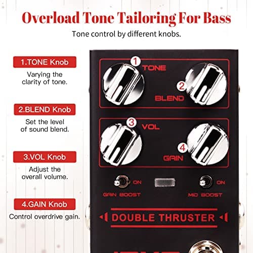 JOYO Bass Guitar Pedals High Gain Overdrive Effect Pedal with Independent Mid Frequency and Gain Boost for Bassist Electric Guitar Bass (DOUBLE THRUSTER R-28)
