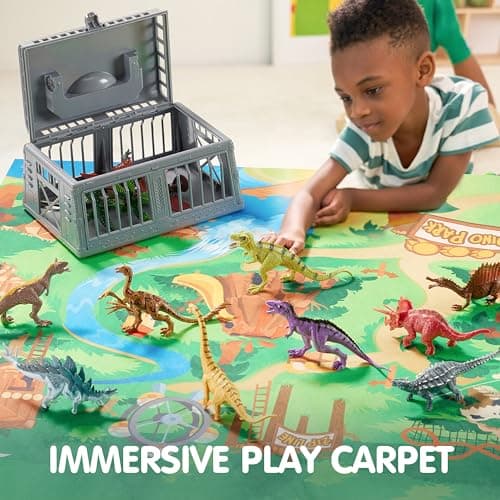 JOYIN Dinosaur Toys with Activity Play Mat & Storage Cage, 19 PCS Realistic Dinosaur Figures & Trees for Toddlers Kids Ages 3-5, Ideal for Boys and Girls Gift
