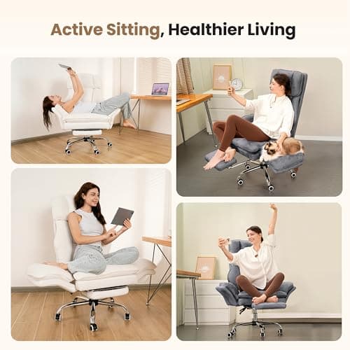 Big and Tall Office Chair, Flip Armrests for Pets & Cross Legged Sitting, Executive Ergonomic Computer Gaming Chair with Foot Rest, Teddy Fleece Wide Seat Reclining Desk Chair, White Vanity Chair
