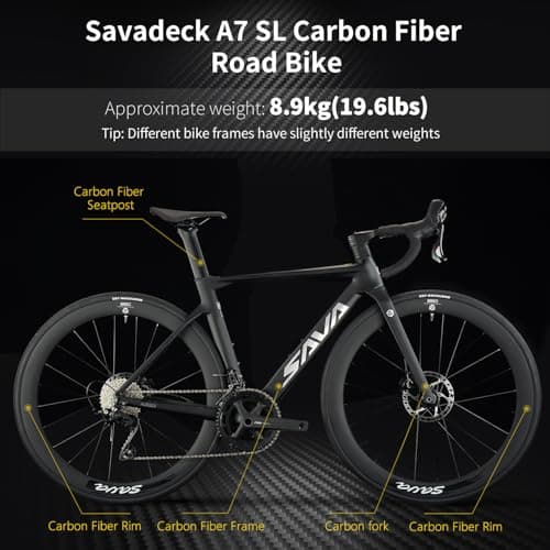 SAVADECK A7L Carbon Road Bike, T800 Carbon Fiber Frame 700C Racing Bicycle with Shimano 105 R7100 24 Speed Groupset and Hydraulic Disc Brake, Ultra-Light Carbon Bike for Man and Women