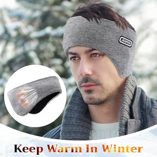 JenPen 3 Pcs Double-layer Ear Muffs for Winter Ear Warmers Headband for Men Women Knit Fuzzy Lined for Adult Running Cycling Ski (Black,Light Grey,Navy Blue)