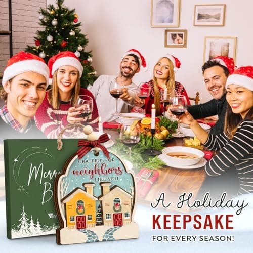 Neighbor Christmas Ornaments 2025 - Thank You Neighbor Gift, Friendship Gifts for Neighbors Friends, Bestie, BFFs - Wooden Friend Ornaments for Women, Men Hanging Christmas Decor