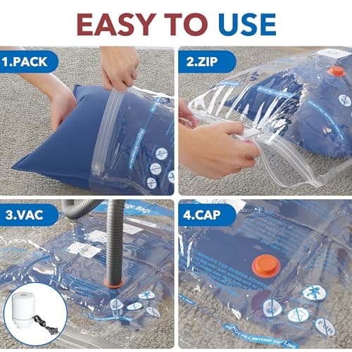 Travel Vacuum Bags With Pump,Vacuum Storage Bags with Electric Pump 8 Combo (2 J/2 L/2 M/2 Small), Plastic Packaging Bags,Travel Vacuum Bag For Luggage,Clothes, Pillows, Comforters, Blankets, Bedding