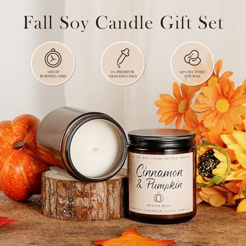 Auelife Fall Candle Set | 4 Pack Scented Candles for Home - Candle Gifts for Women Men, Soy Candles Home Scented | Autumn Fragrance of - Apple Pie/Cinnamon/Harvest/Wreath B0CC98RMFT