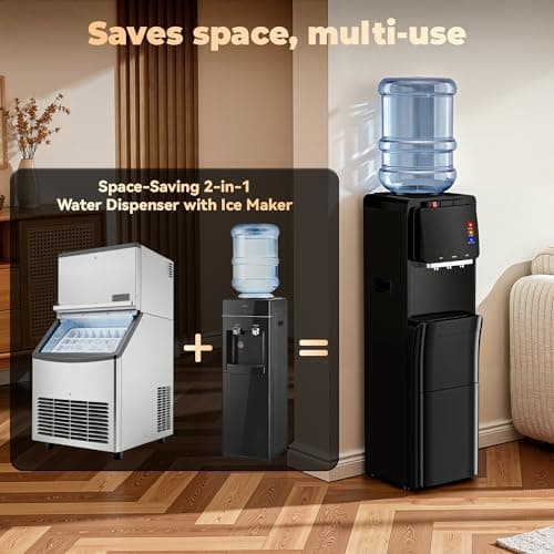 Tehanld Water Dispenser with Ice Maker, 4-in-1 Top Loading Water Cooler with Hot, Cold & Room Temp Water, 35lbs/Day Fast Ice Making, Child Safety Lock, Fits 2-5 Gallon Bottles for Home & Office