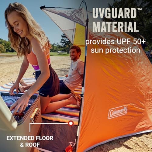 Coleman Skyshade Large Portable Sun Shelter, Easy Setup with Pre-Attached Poles, Canopy Provides Cover from Sand & Sun, Great for Beach, Park, Tailgating, Camping, Backyard & More