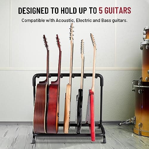 CAHAYA Multi Guitar Rack: Acoustic Guitar Display Rack 5 Holder Thick Padding Guitar Rack Holder Floor Stand for Classical Acoustic Electric Guitars and Bass CY0345