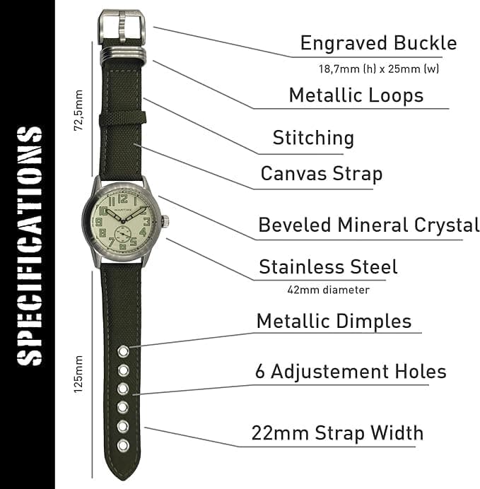 WTI WORLD TIME INTERNATIONAL WARTIME | WW2 Military Watch – Vintage USAAF Watch, Swiss-Quartz Movement with Canvas strap and leather lining, 10 ATM Water Resistant. The Perfect WW2 Memorabilia. Mens Watches for Ever