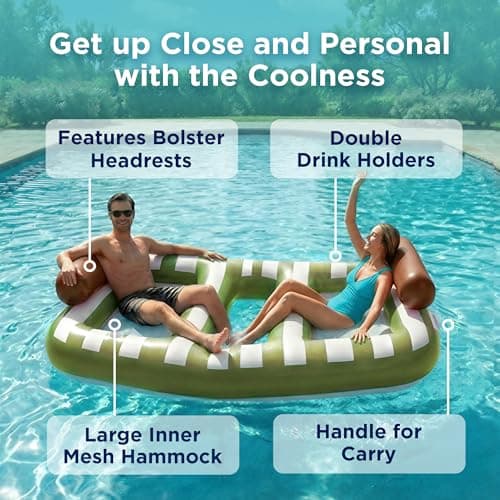 Funscape Large Inflatable Pool Floats, 87" x 53" Water Floating Hammock Tanning Pool Louger Adults, Outdoor Sun Bathing Tan Bed Mesh Mat, Swim Water Raft Floatie Summer Beach Lake Party Gifts (Green)