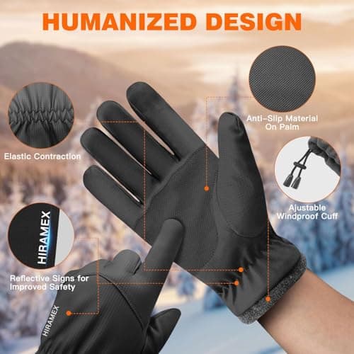 Hiramex Winter Windproof Gloves Men Women, Waterproof Warm Ski Gloves for Cold Weather, Touch Screen Snow Warm, Running Driving Cycling