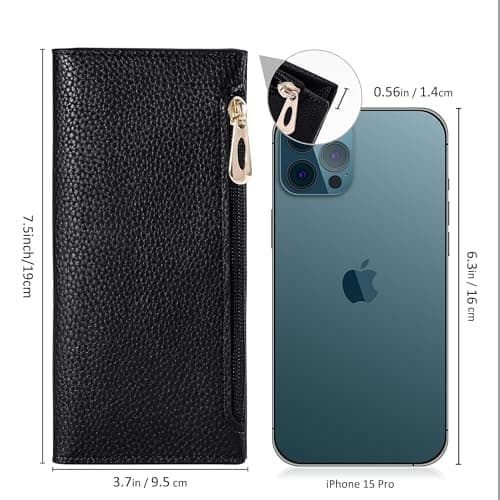 Tipmile Slim Wallet for Women, RFID Blocking Credit Card Holder, Ladies Bifold Wallet with Zipper, Black