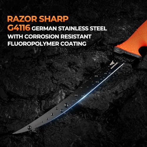 KastKing Paradox Fishing Knife Tool Set – Includes 9" & 7" Fillet Knives, 5" Bait Knife, 9" Versatile Bait Shears, 12" Honing Rod, Non-Slip Handles, Custom Sheaths, and Carrying Case – Fishing Gear