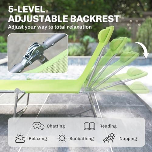 Outsunny Folding Chaise Lounge Pool Chairs, Outdoor Sun Tanning Chairs with Pillow, Reclining Back, Steel Frame & Breathable Mesh for Beach, Yard, Patio, Green
