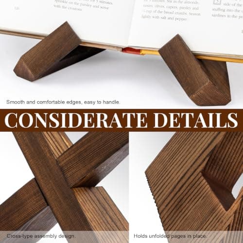 Wooden Cookbook Holder, Rustic Cook Book Holder Stand - Rustic Brown - 1 Set PUERSI Cookbook Stand for Kitchen, Recipe Book Holder for Kitchen Counter B09V57Y5NV