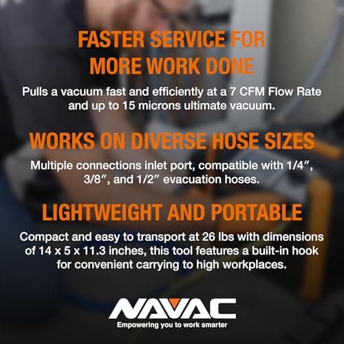 NAVAC Dual-Stage HVAC Vacuum Pump – AC Motor with Forced Oil Circulation, Oil-Mist Filter, 15 Micron Ultimate Vacuum, Pro Series