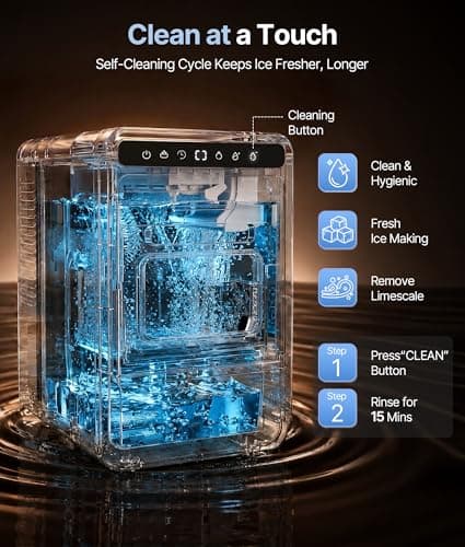 Clear Ice Cube Maker, 8 Crystal 1.2" Large Cubes in 20 Mins, Slow-Melting for Whiskey, 24H Timer, Self-Cleaning & Adjustable Thickness for Home Bar, Kitchen, Party