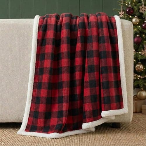 Eddie Bauer - Blanket, Super Soft Reversible Sherpa & Brushed Fleece Bedding, Throw Blankets for Couch, Ideal for Lounging (Cabin Plaid Red)