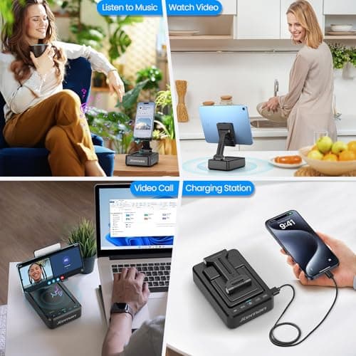 JTEMAN Cell Phone Stand with Bluetooth Speaker and Charging Function,Bluetooth Audio Power Bank Bracket,Birthday Gifts for Men Women,Kitchen Gadgets for Most Phones and Tablets-Black