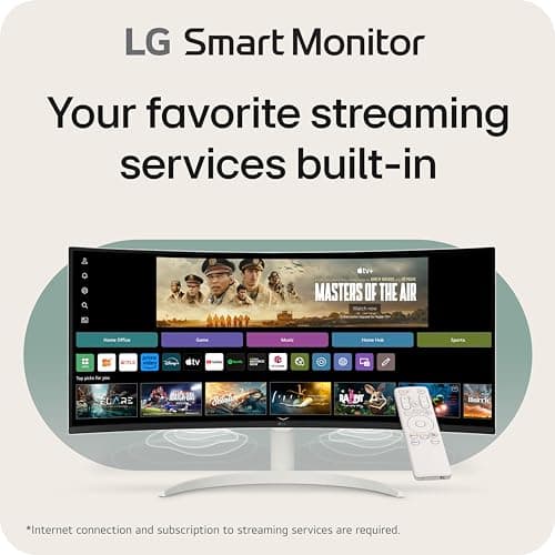 LG 34SR60QC-W 34-inch QHD (3440x1440) Curved Smart Monitor with Streaming, UltraWide Screen, webOS, HDR10, 100Hz, Built-in Speaker, AirPlay2, Screen Share, Bluetooth, ThinQ App, White