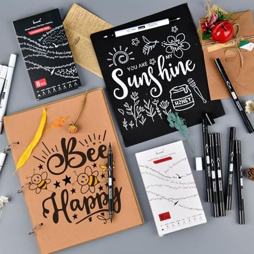 Brusarth Calligraphy Pens, 8 Size Dual Tip Black Acrylic Calligraphy markers for Writing, Brush Pens Calligraphy Set for Beginners, Hand Lettering Pen for Art Drawing, Sketching, Scrapbooking