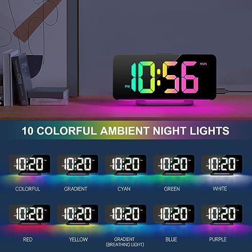 Digital Alarm Clock, Large LED Digital Clock for Bedrooms with 10 Color Changing Night Light, Adjustable Brightness, USB Charging Port, Bedside and Desk Clock for Living Room Office Decor (Black)