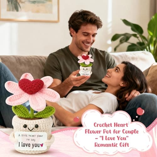 Gifts for Him Her Boyfriend Girlfriend - Crochet Flower with I Love You Message - Valentines , Engagement, Anniversary Wedding Birthday Gift for Wife, Husband, Couple, Fiancee-Father's Day Present