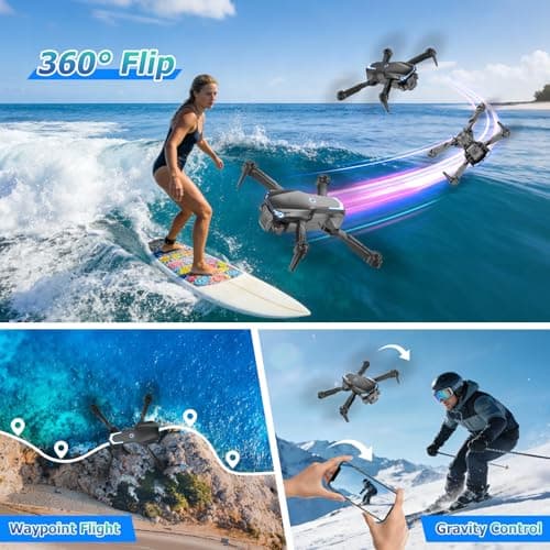 Foldable 1080P Drone with Camera for Kids & Beginners, Easy to Fly Toy Gift for Boys & Girls, One-Key Start, 3D Flips, Gesture Selfie, 2 Batteries
