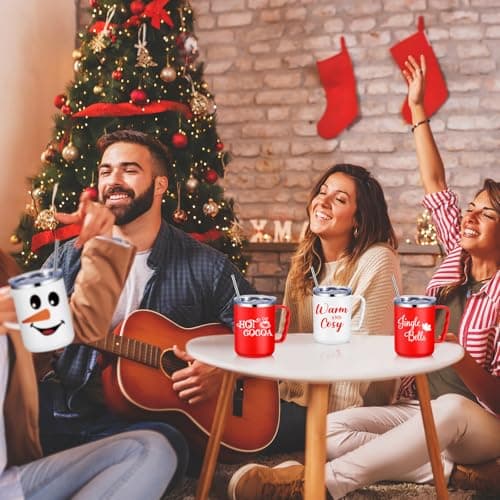 Stainless Steel Insulated Tumbler Bulk, Xmas Cup Straw Lid, for Teacher Coworker Team, Holiday Prints, Office Party Favors Umigy 12 Pcs Christmas Coffee Mug Bulk 17oz Employee Appreciation Gift Cute B0D59Y943Q
