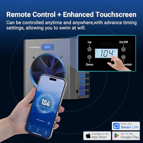 16000 BTU Swimming Pool Heat Pump 5000 Gallon Electric Pool Heater for Above Ground Pool 5KW Heating or Cooling WiFi Control Timer Pool Heater 120V 60Hz