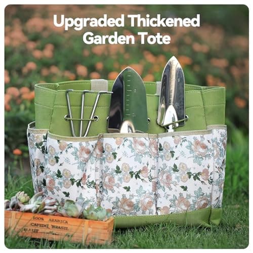 Rust-Resistant Steel Garden Tool Sets for Women, Men, Durable, Ergonomic Wooden Handle, Idea for Planting Work Grenebo Heavy Duty Gardening Tools with Handbag, Gardening Gifts for Women B09F9C3KFS
