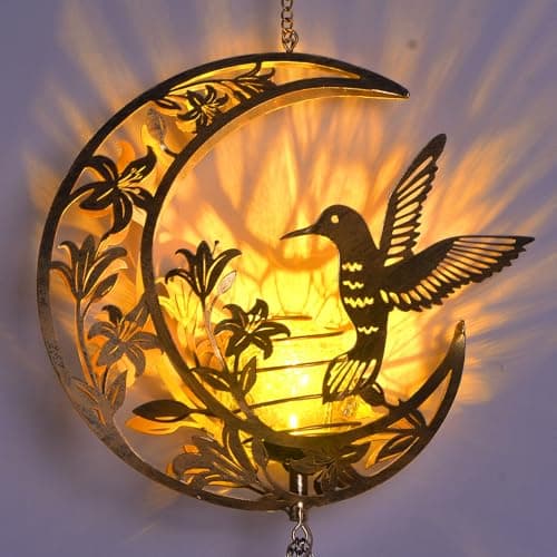 Moon Hummingbird Wind Chime Outdoor, Handcrafted Metal Garden Wind Chimes with Hummingbird Charms, Melodic Wind Bells for Patio Porch Decor, Weatherproof Gift for Nature Lovers & Bird Watchers B0F9YH8KZP