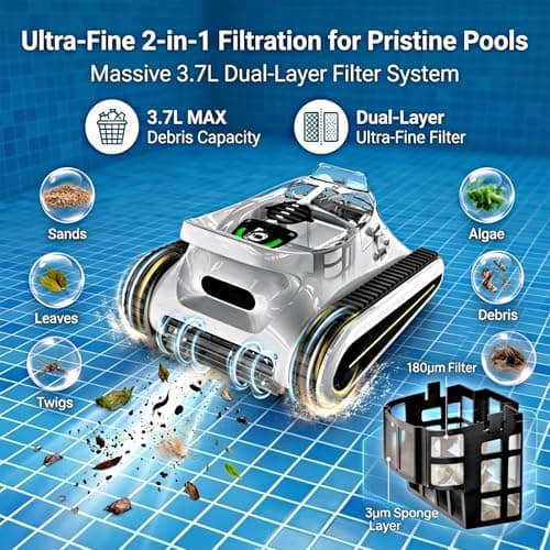 Cordless Robotic Pool Cleaner - Automatic Pool Vacuum Robot for Inground&Above Ground Pools, Wall&Waterline Climbing, Smart Navigation, 180mins Runtime, APP Control, Dual Filtration, Powerful Suction