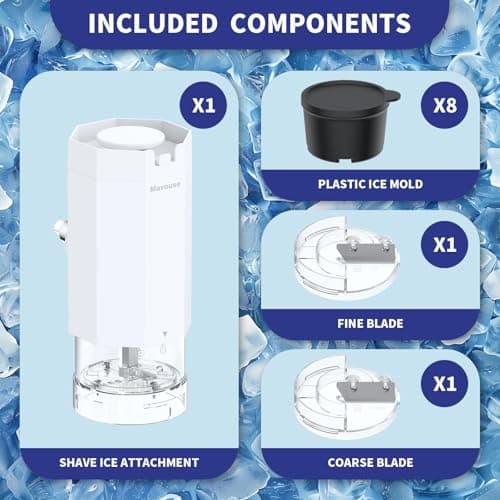 Shave Ice Attachment for Kitchenaid Stand Mixer, Snow Cone Shaved Ice Machine, with Coarse and Fine Blades, 8 Ice Molds